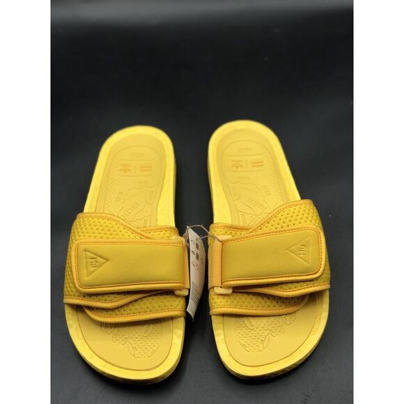 NWT Adidas Originals Pharrell Mens 12 Yellow Chancletas HU Boost Slides HO4407 - Picture 1 of 12